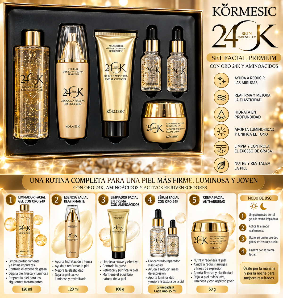 Set 24k Gold antiarrugas .